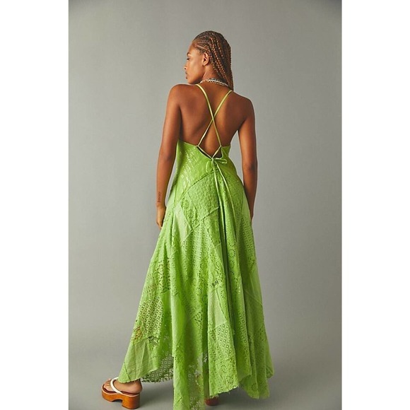 Free People One Aurella Maxi Dress Green Lace NEW XS - Picture 2 of 7